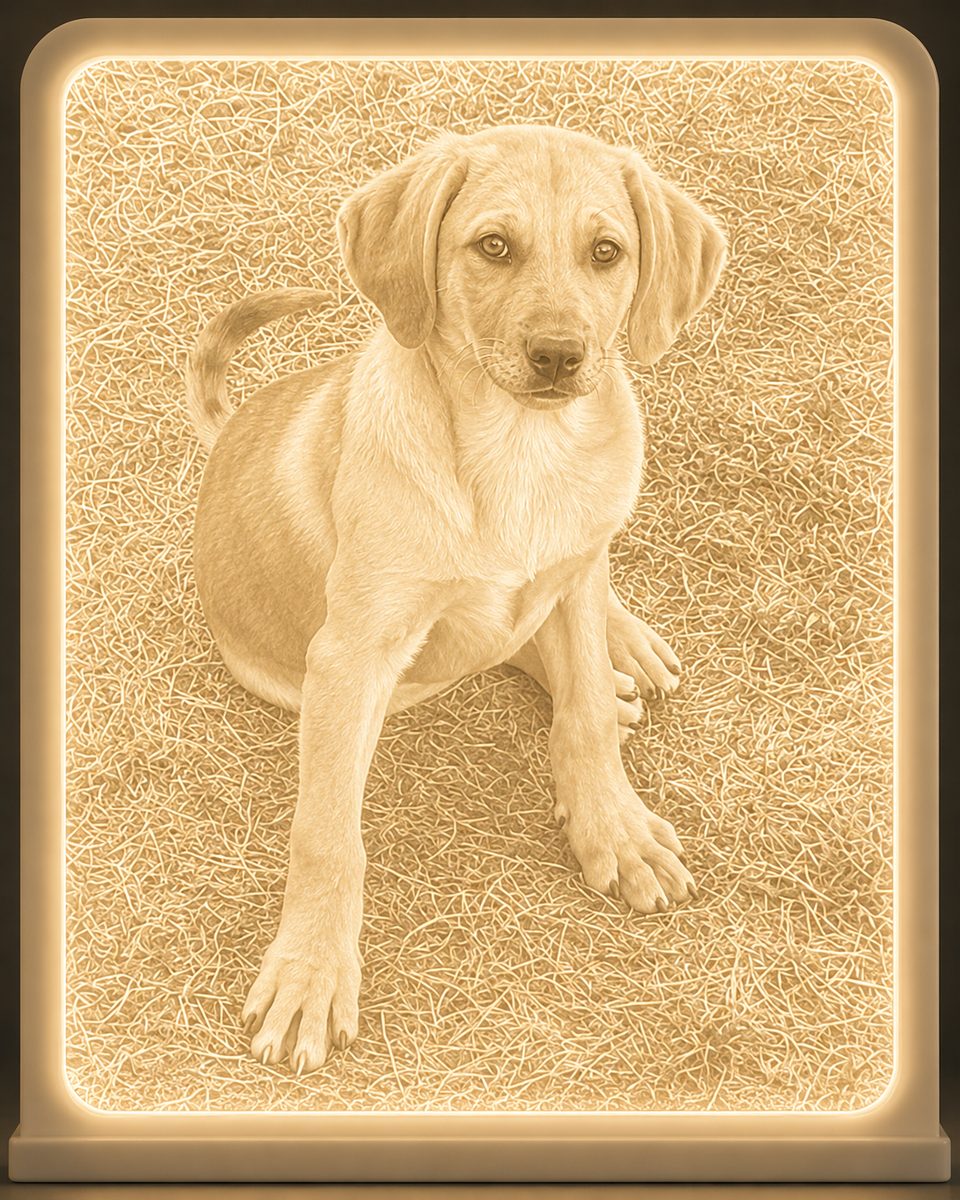 Gracie the puppy as a glowing lithophane nightlight