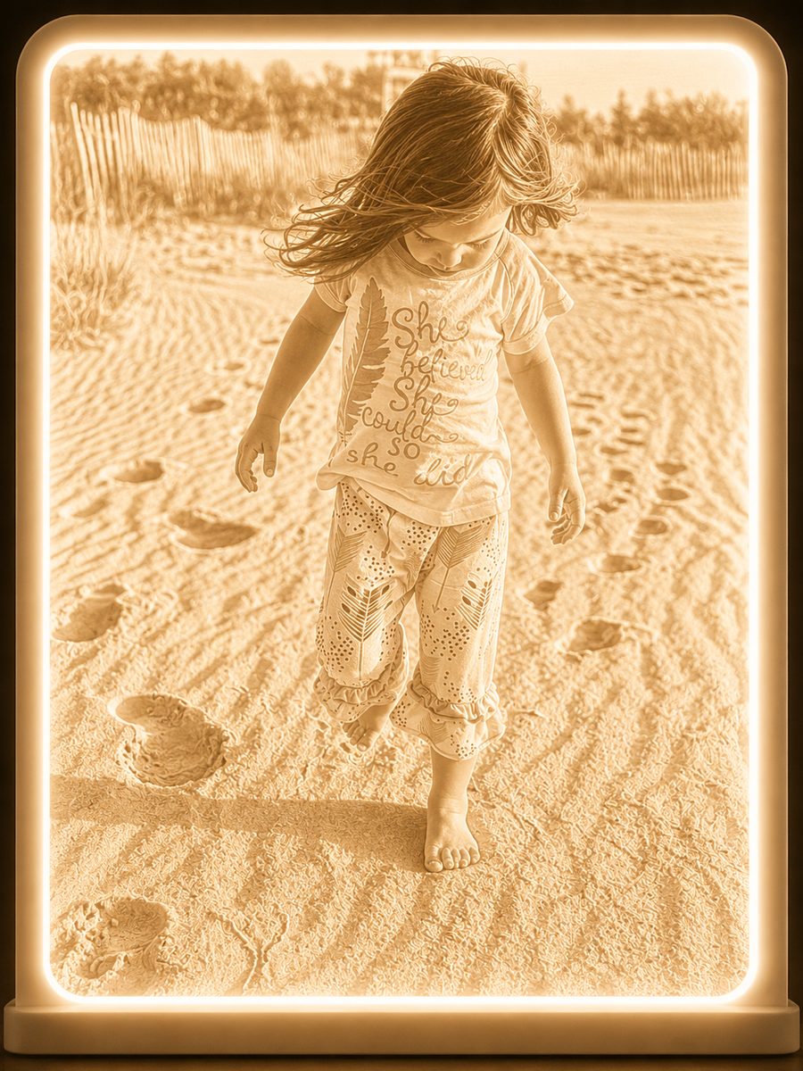 Stella at the beach as a glowing lithophane nightlight