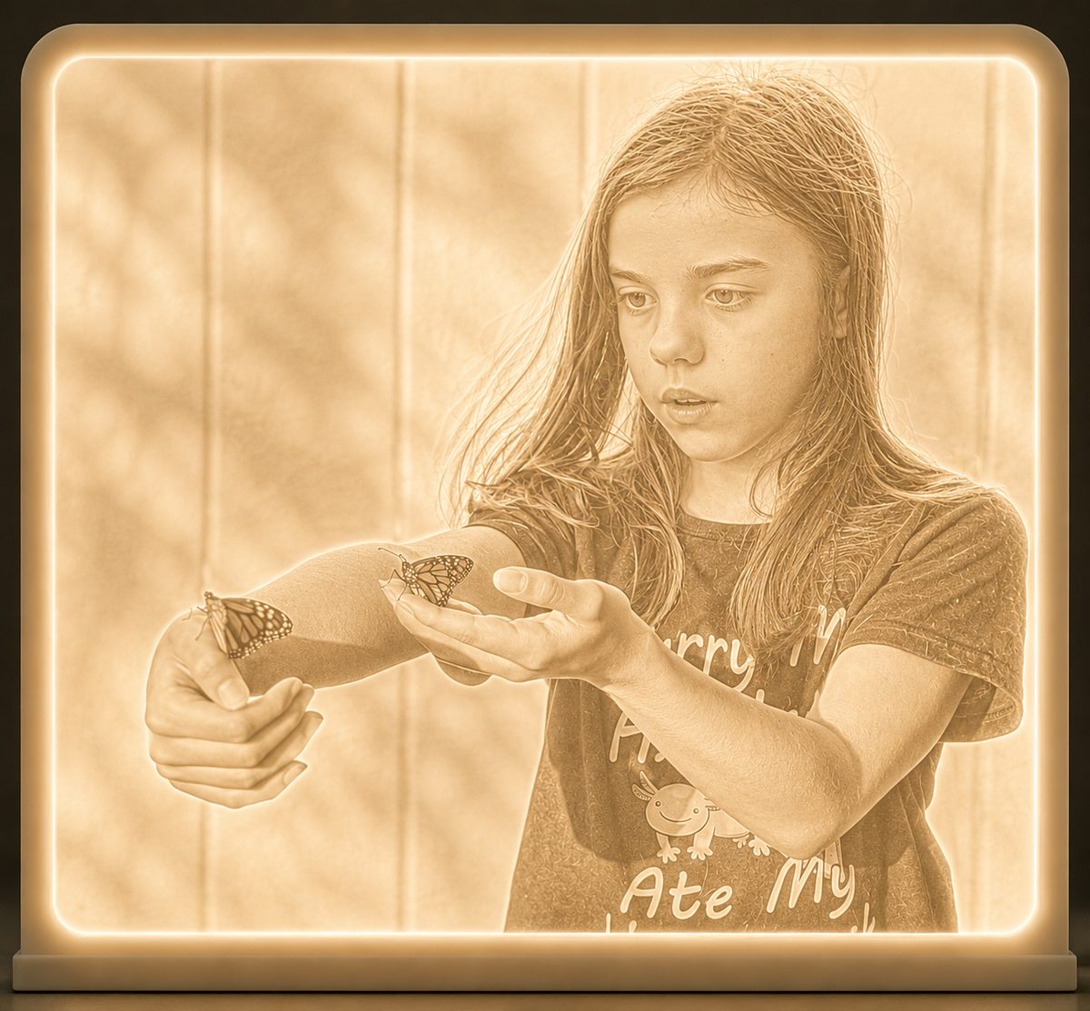 Stella with a monarch butterfly